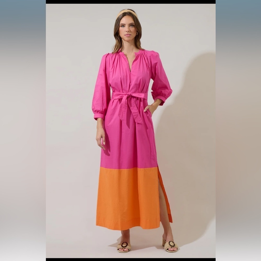 SugarLips Mayfield Bay Color Block Maxi Dress Pink Orange Multi